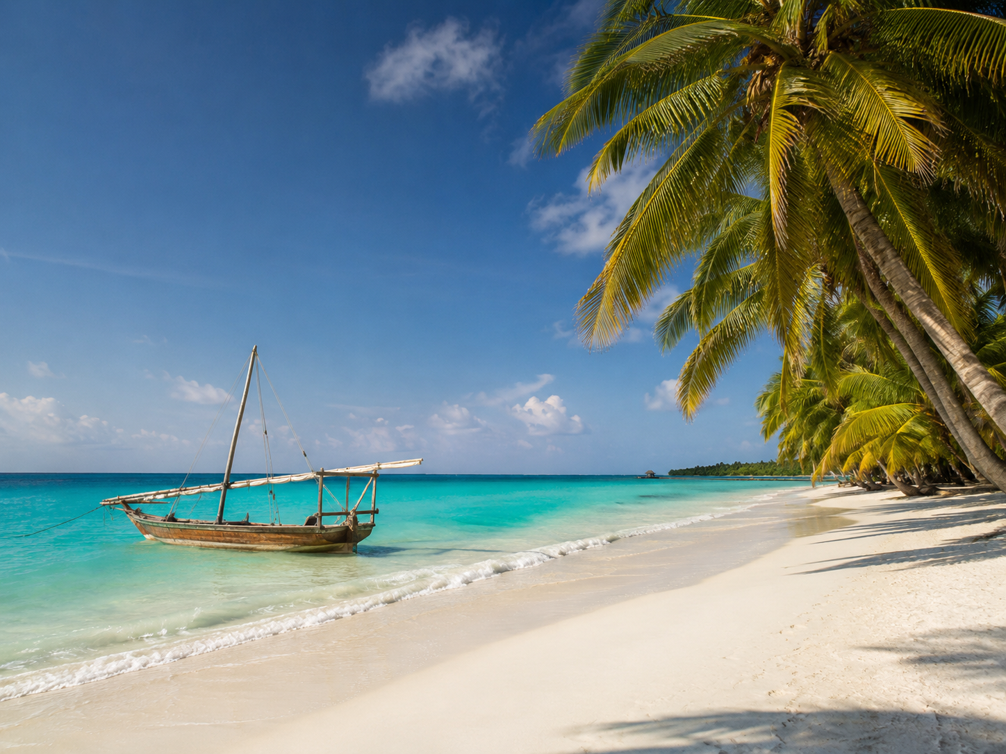 Tropical coast with dhow boat